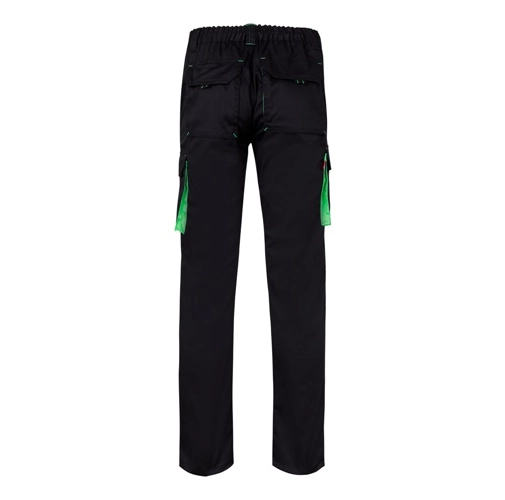 black VL FIDES. Pantalón elástico bicolor multibolsillos (240g/m²), en algodón (46%), EME (38%) y poliéster (16%)
