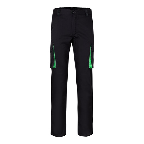 black VL FIDES. Pantalón elástico bicolor multibolsillos (240g/m²), en algodón (46%), EME (38%) y poliéster (16%)