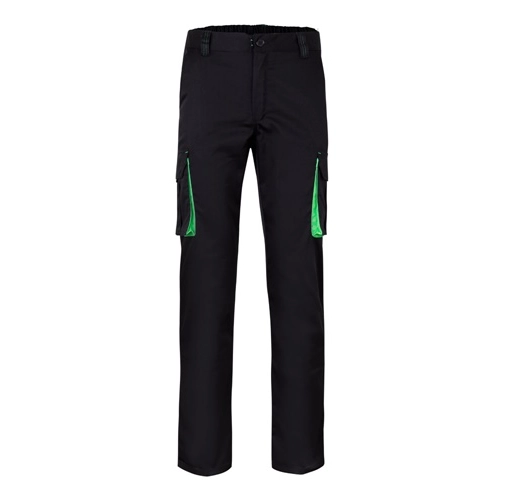 black VL FIDES. Pantalón elástico bicolor multibolsillos (240g/m²), en algodón (46%), EME (38%) y poliéster (16%)