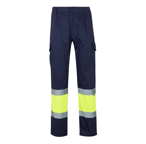 azul marino VL ATHENA. Pantalón de sarga bicolor (210 g/m²), forrado, multibolsillos, en algodón (20 %) y poliéster (80 %)