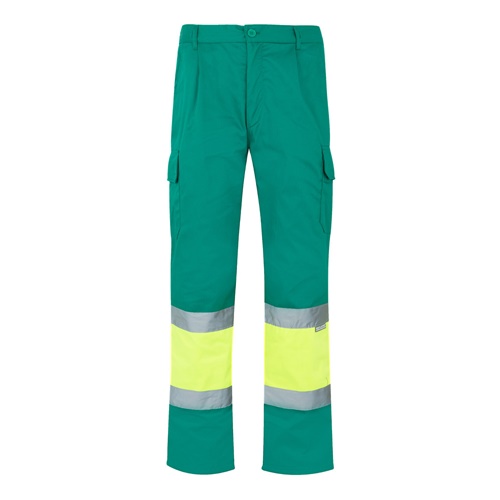 green VL ATHENA. Pantalón de sarga bicolor (210 g/m²), forrado, multibolsillos, en algodón (20 %) y poliéster (80 %)