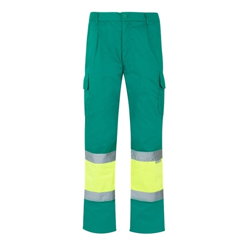 green VL ATHENA. Pantalón de sarga bicolor (210 g/m²), forrado, multibolsillos, en algodón (20 %) y poliéster (80 %)