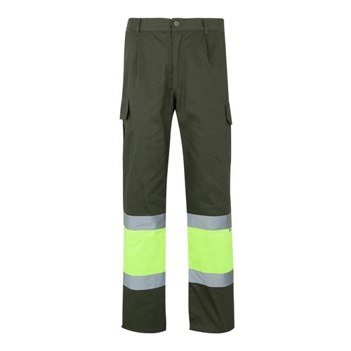 verde militar VL ATHENA. Pantalón de sarga bicolor (210 g/m²), forrado, multibolsillos, en algodón (20 %) y poliéster (80 %)
