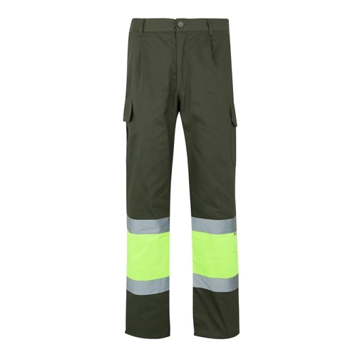 verde militar VL ATHENA. Pantalón de sarga bicolor (210 g/m²), forrado, multibolsillos, en algodón (20 %) y poliéster (80 %)