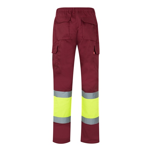 burdeos VL ATHENA. Pantalón de sarga bicolor (210 g/m²), forrado, multibolsillos, en algodón (20 %) y poliéster (80 %)