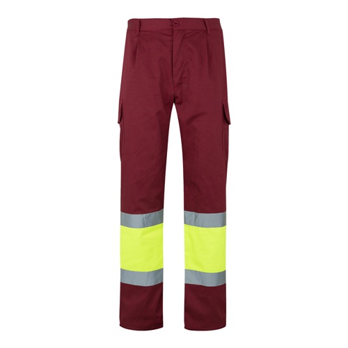 burdeos VL ATHENA. Pantalón de sarga bicolor (210 g/m²), forrado, multibolsillos, en algodón (20 %) y poliéster (80 %)