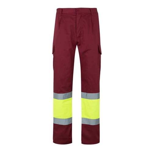 burdeos VL ATHENA. Pantalón de sarga bicolor (210 g/m²), forrado, multibolsillos, en algodón (20 %) y poliéster (80 %)