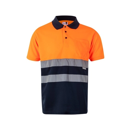 azul marino VL CUPID. Polo bicolor ojo de pájaro (160g/m²) con manga corta, en poliéster (100%)