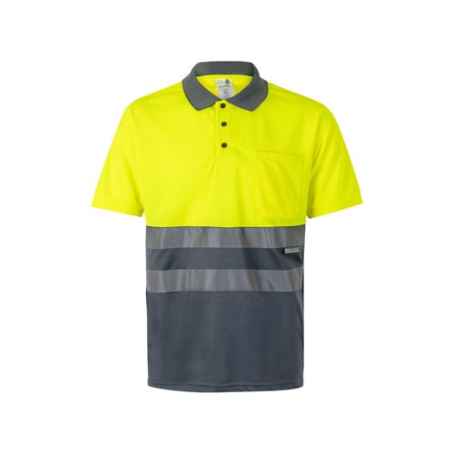 gray VL CUPID LARGE. Polo bicolor ojo de pájaro (160g/m²) con manga corta, en poliéster (100%)