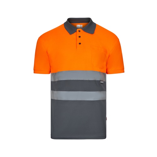 gray VL CUPID LARGE. Polo bicolor ojo de pájaro (160g/m²) con manga corta, en poliéster (100%)