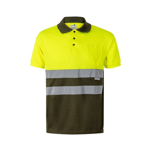 verde militar VL CUPID LARGE. Polo bicolor ojo de pájaro (160g/m²) con manga corta, en poliéster (100%)