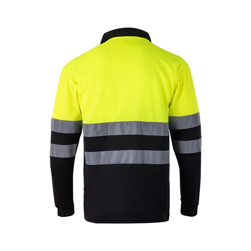 black VL VULCAN. Polo bicolor ojo de pájaro (160g/m²) con manga larga, en poliéster (100%)