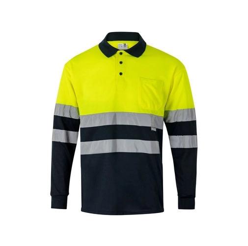 VL VULCAN. Polo bicolor ojo de pájaro (160g/m²) con manga larga, en poliéster (100%)