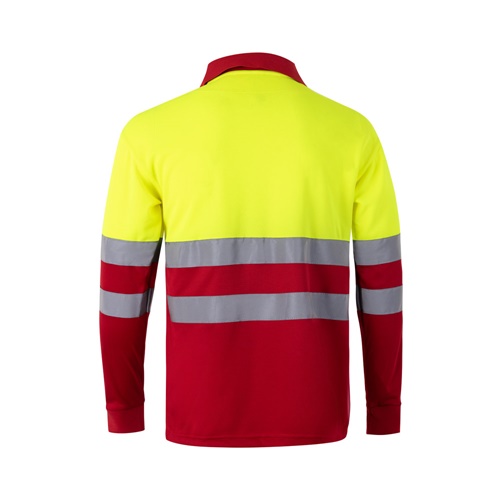 red VL VULCAN. Polo bicolor ojo de pájaro (160g/m²) con manga larga, en poliéster (100%)