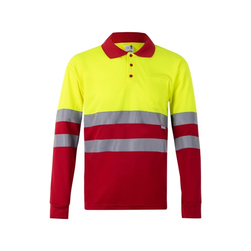 red VL VULCAN. Polo bicolor ojo de pájaro (160g/m²) con manga larga, en poliéster (100%)