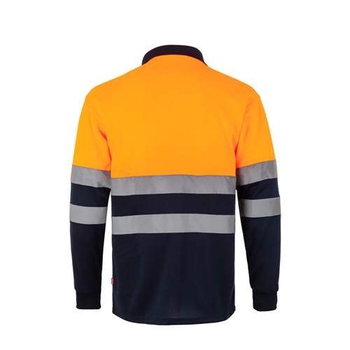 azul marino VL VULCAN. Polo bicolor ojo de pájaro (160g/m²) con manga larga, en poliéster (100%)