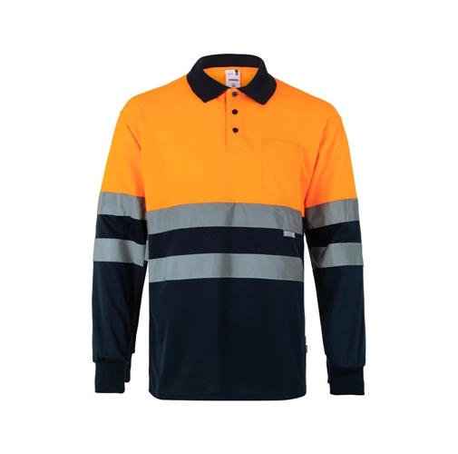 VL VULCAN. Polo bicolor ojo de pájaro (160g/m²) con manga larga, en poliéster (100%)