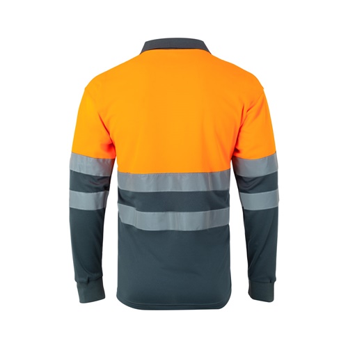 gray VL VULCAN. Polo bicolor ojo de pájaro (160g/m²) con manga larga, en poliéster (100%)