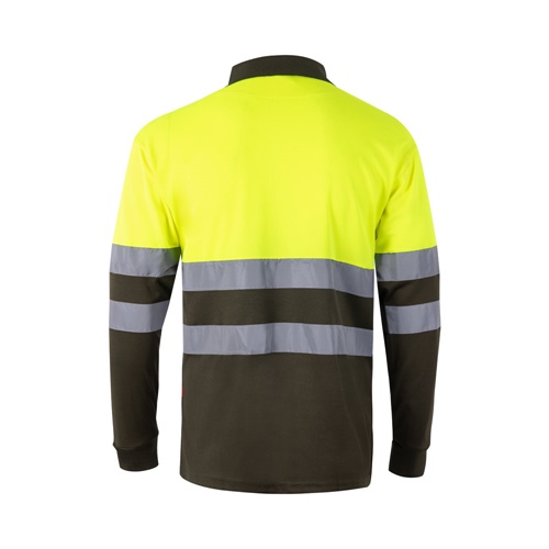 verde militar VL VULCAN. Polo bicolor ojo de pájaro (160g/m²) con manga larga, en poliéster (100%)