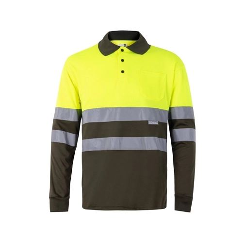 VL VULCAN. Polo bicolor ojo de pájaro (160g/m²) con manga larga, en poliéster (100%)