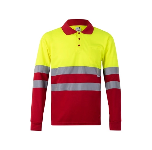 VL VULCAN LARGE. Polo bicolor ojo de pájaro (160g/m²) con manga larga, en poliéster (100%)