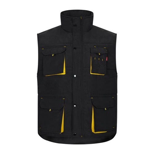 black VL NERGAL. Chaleco acolchado, bicolor, multibolsillos (120g/m²), en poliéster (100%)