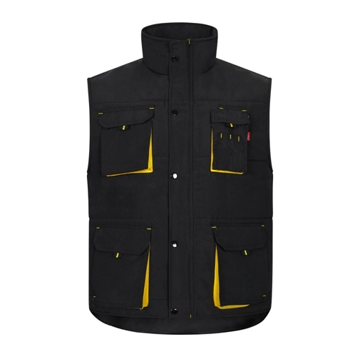 black VL NERGAL. Chaleco acolchado, bicolor, multibolsillos (120g/m²), en poliéster (100%)