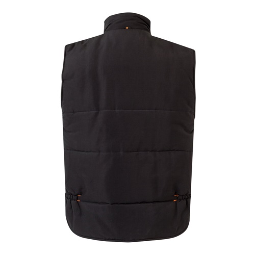 black VL NERGAL. Chaleco acolchado, bicolor, multibolsillos (120g/m²), en poliéster (100%)