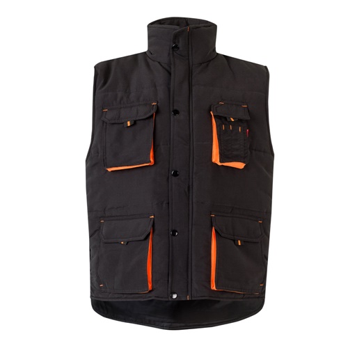 black VL NERGAL. Chaleco acolchado, bicolor, multibolsillos (120g/m²), en poliéster (100%)