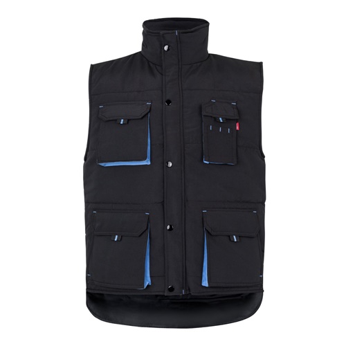 black VL NERGAL. Chaleco acolchado, bicolor, multibolsillos (120g/m²), en poliéster (100%)