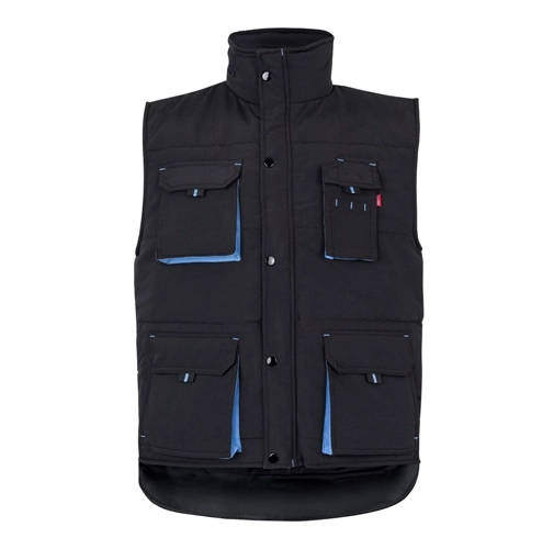 black VL NERGAL. Chaleco acolchado, bicolor, multibolsillos (120g/m²), en poliéster (100%)