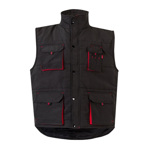 black VL NERGAL. Chaleco acolchado, bicolor, multibolsillos (120g/m²), en poliéster (100%)