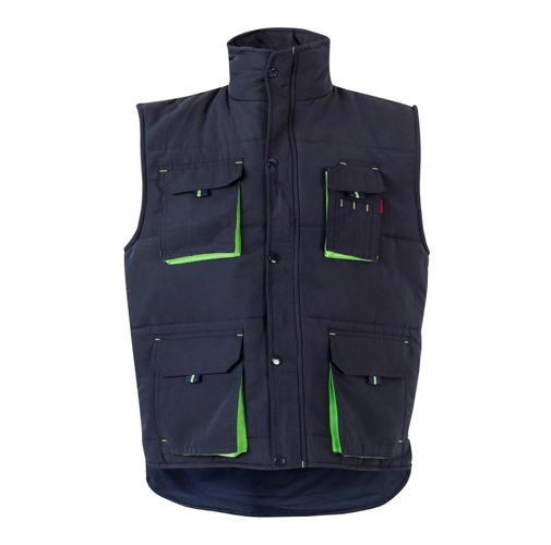 azul marino VL NERGAL. Chaleco acolchado, bicolor, multibolsillos (120g/m²), en poliéster (100%)