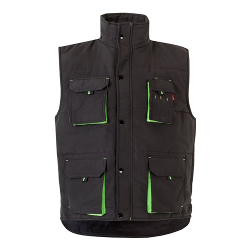 black VL NERGAL. Chaleco acolchado, bicolor, multibolsillos (120g/m²), en poliéster (100%)