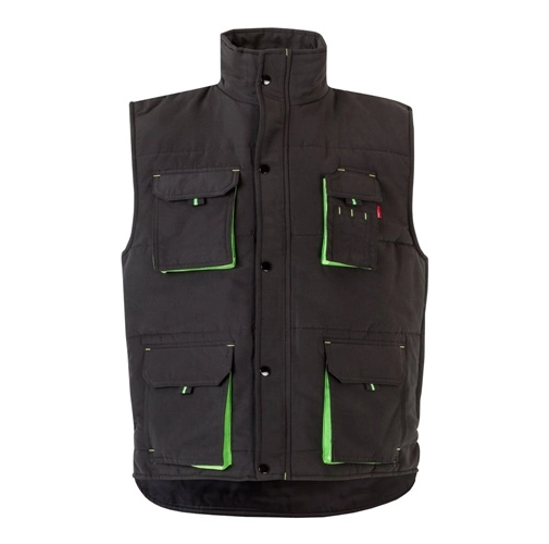 black VL NERGAL. Chaleco acolchado, bicolor, multibolsillos (120g/m²), en poliéster (100%)