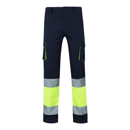 azul marino VL ZEUS. Pantalón elástico multibolsillos bicolor (240 g/m²), en algodón (46 %), EME (38 %) y poliéster (16 %)