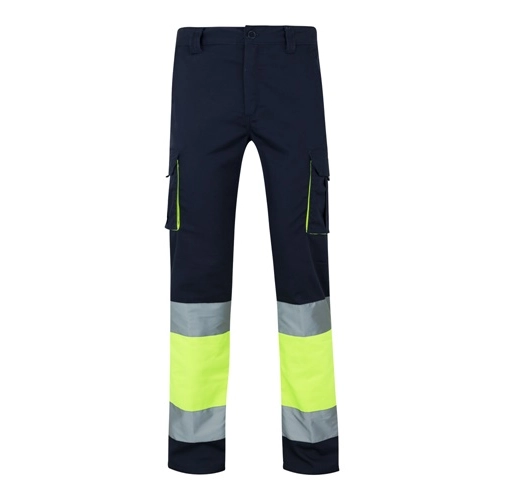 azul marino VL ZEUS. Pantalón elástico multibolsillos bicolor (240 g/m²), en algodón (46 %), EME (38 %) y poliéster (16 %)