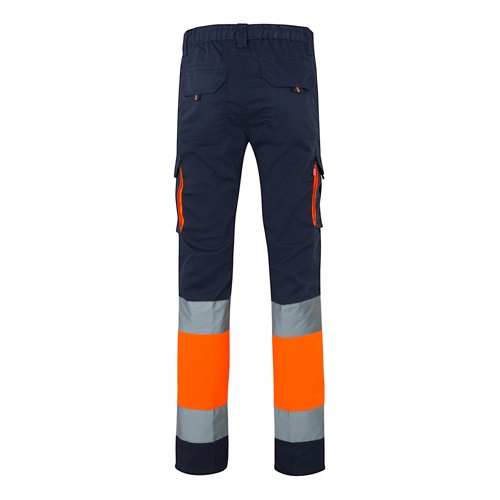azul marino VL ZEUS. Pantalón elástico multibolsillos bicolor (240 g/m²), en algodón (46 %), EME (38 %) y poliéster (16 %)
