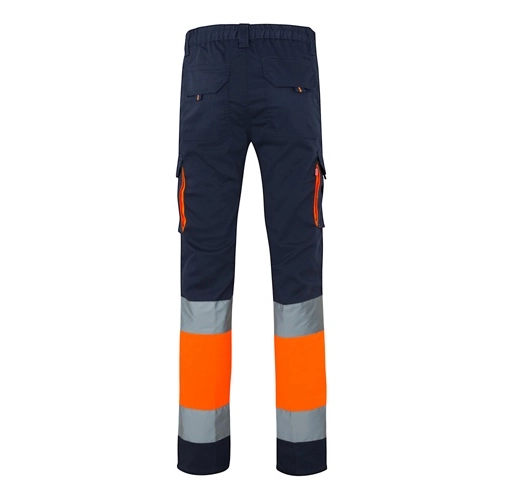 azul marino VL ZEUS. Pantalón elástico multibolsillos bicolor (240 g/m²), en algodón (46 %), EME (38 %) y poliéster (16 %)