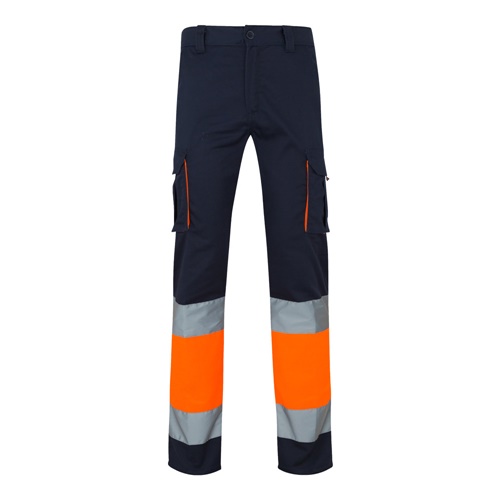 azul marino VL ZEUS. Pantalón elástico multibolsillos bicolor (240 g/m²), en algodón (46 %), EME (38 %) y poliéster (16 %)