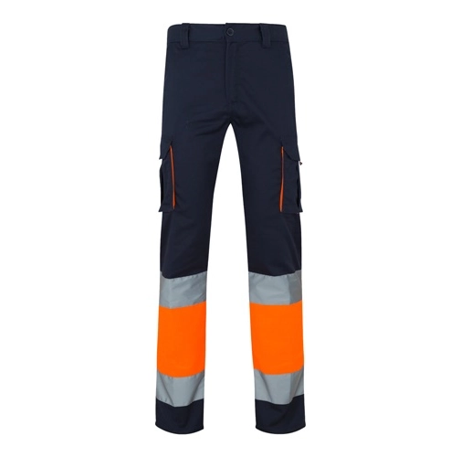 azul marino VL ZEUS. Pantalón elástico multibolsillos bicolor (240 g/m²), en algodón (46 %), EME (38 %) y poliéster (16 %)