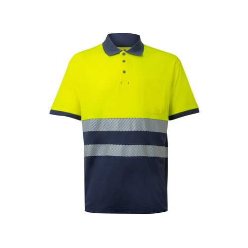 azul marino VL ACHELOUS. Polo de piqué bicolor (150g/m²) con manga corta, en algodón (55%) y poliéster (45%)