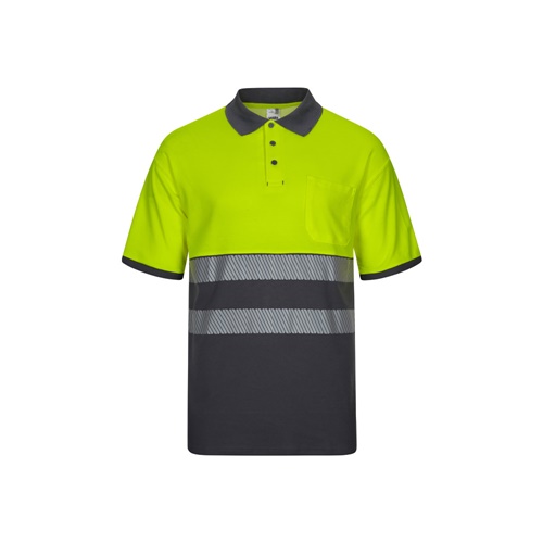 gray VL ACHELOUS. Polo de piqué bicolor (150g/m²) con manga corta, en algodón (55%) y poliéster (45%)