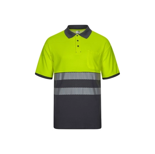 gray VL ACHELOUS. Polo de piqué bicolor (150g/m²) con manga corta, en algodón (55%) y poliéster (45%)