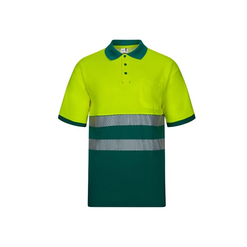 green VL ACHELOUS. Polo de piqué bicolor (150g/m²) con manga corta, en algodón (55%) y poliéster (45%)