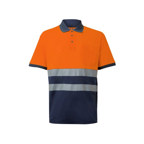 azul marino VL ACHELOUS. Polo de piqué bicolor (150g/m²) con manga corta, en algodón (55%) y poliéster (45%)