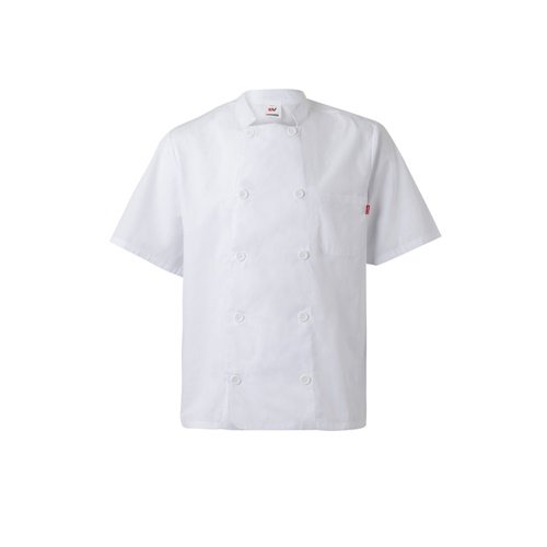 white VL DURGA. Chaqueta de cocina de manga corta en popelina (110 g/m²) de algodón (35%) y poliéster (65%)