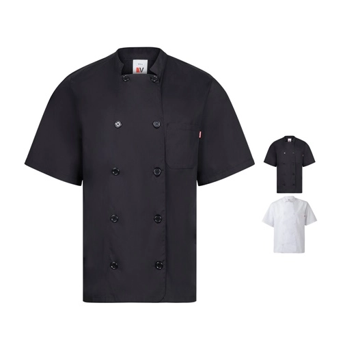 VL DURGA. Chaqueta de cocina de manga corta en popelina (110 g/m²) de algodón (35%) y poliéster (65%)
