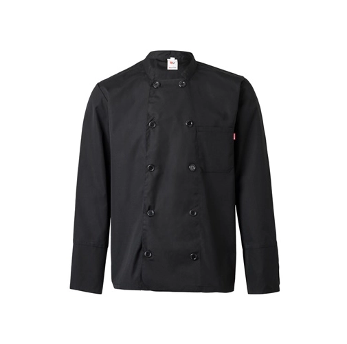 black VL KALI. Chaqueta de cocina de manga larga (175g/m²), en algodón (35%) y poliéster (65%)