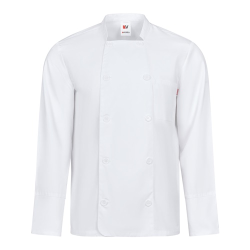 white VL KALI. Chaqueta de cocina de manga larga (175g/m²), en algodón (35%) y poliéster (65%)
